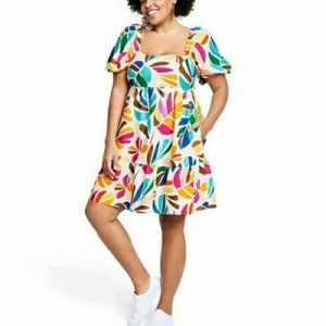 Tabitha Brown x Target Women's Botanical Print Puff Sleeve Mini Dress